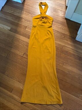 Lulu's Mustard Yellow Maxi Dress with Twist Halter